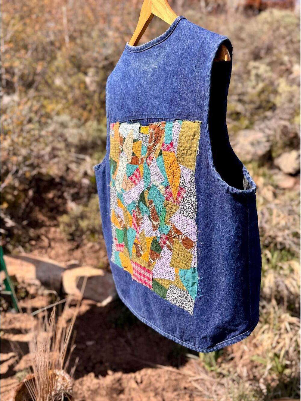 Upcycled Quilted Denim Patch Vest (L/XL) - Picture 7 of 8